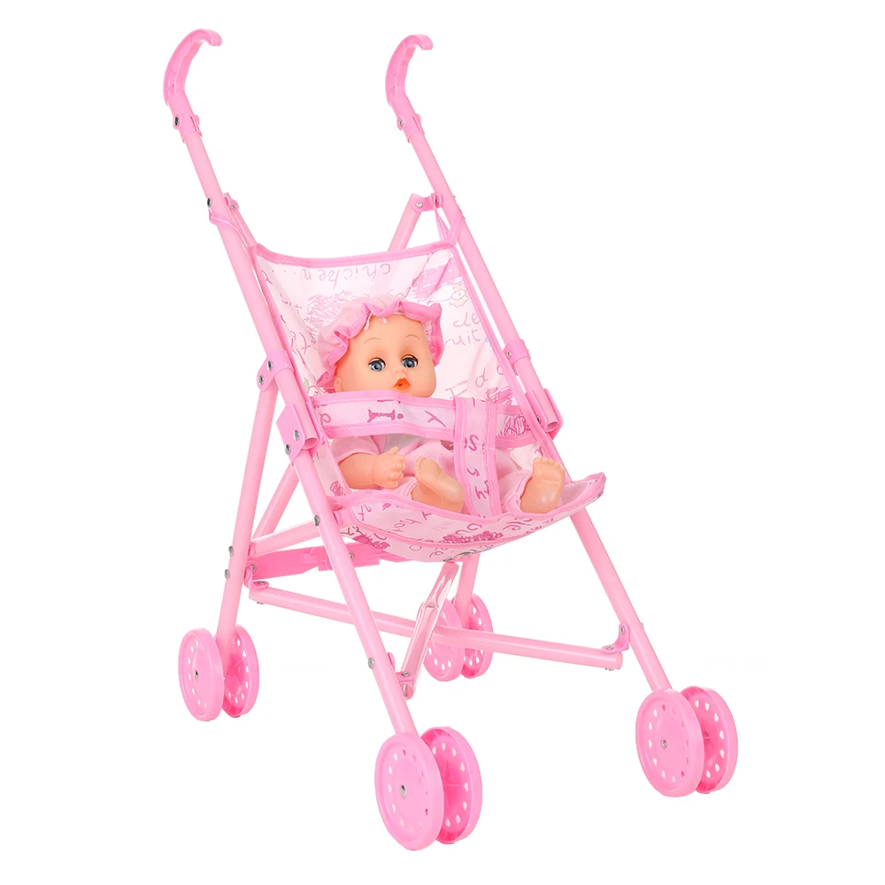 

Детская кукла-коляска складная с куклой для 12-дюймовой куклы мини-коляска игрушки подарок розовый