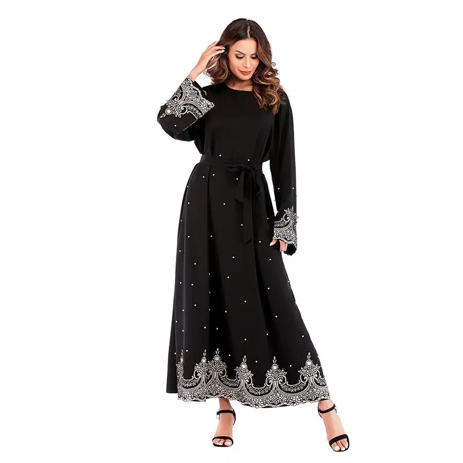 Abaya мусульманское женское платье с вышивкой длинное жемчугом большие размеры для