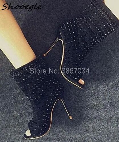 SHOOEGLE/классический дизайн ботильоны с заклепками и шипами женские черные