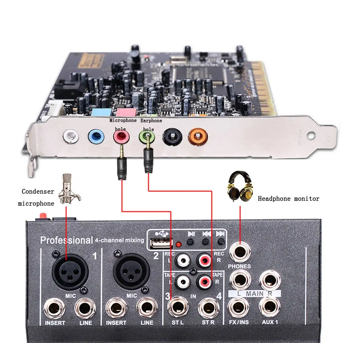Портативный мини Миксер с USB диджейский звуковой микшерный пульт 4 канальный