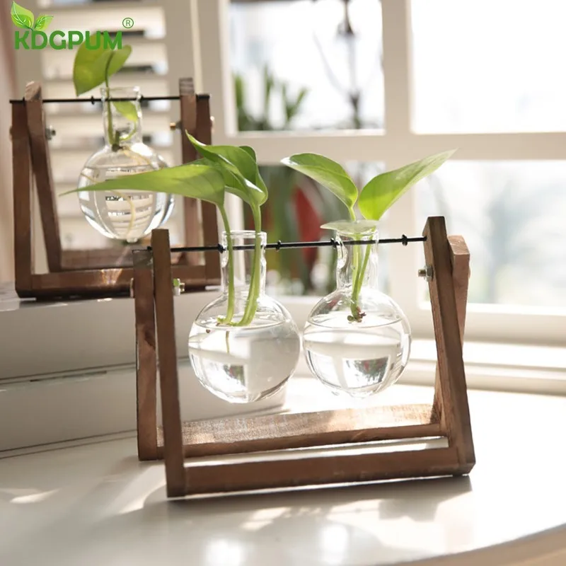 Terrarium Creative Hydroponic Plant Transparent Vase Wooden Frame Decoration Glass Tabletop Bonsai Decor Flower | Дом и сад