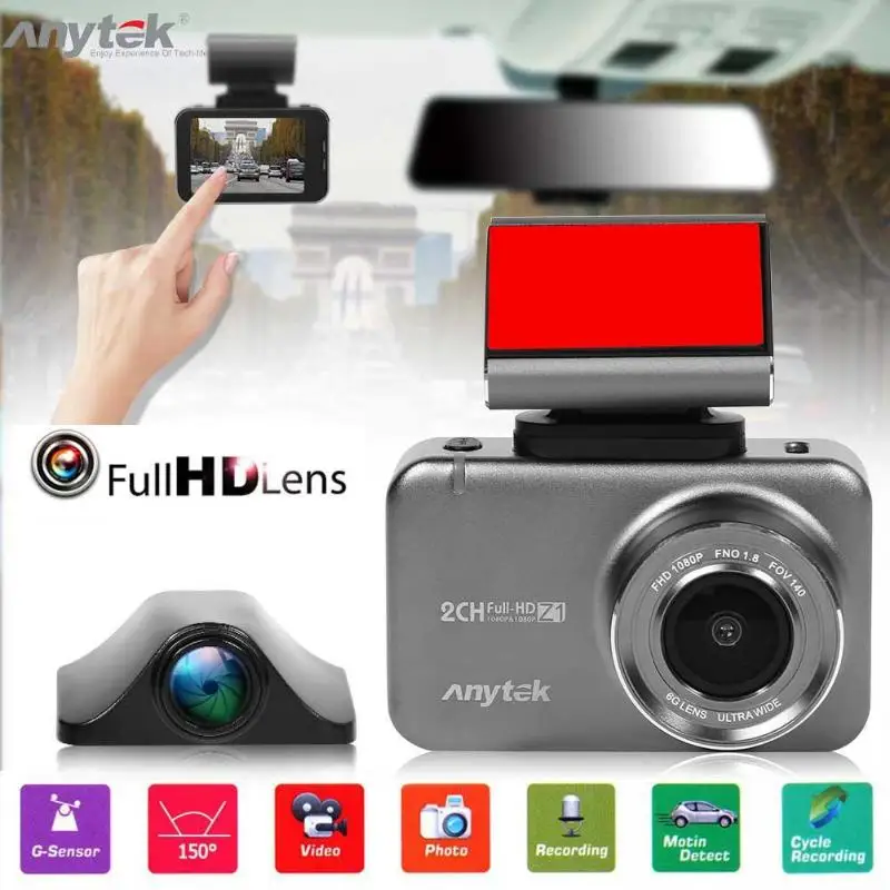 Автомобильный видеорегистратор Anytek Z1 1080p HD с сенсорным экраном 2 35 дюйма двойной