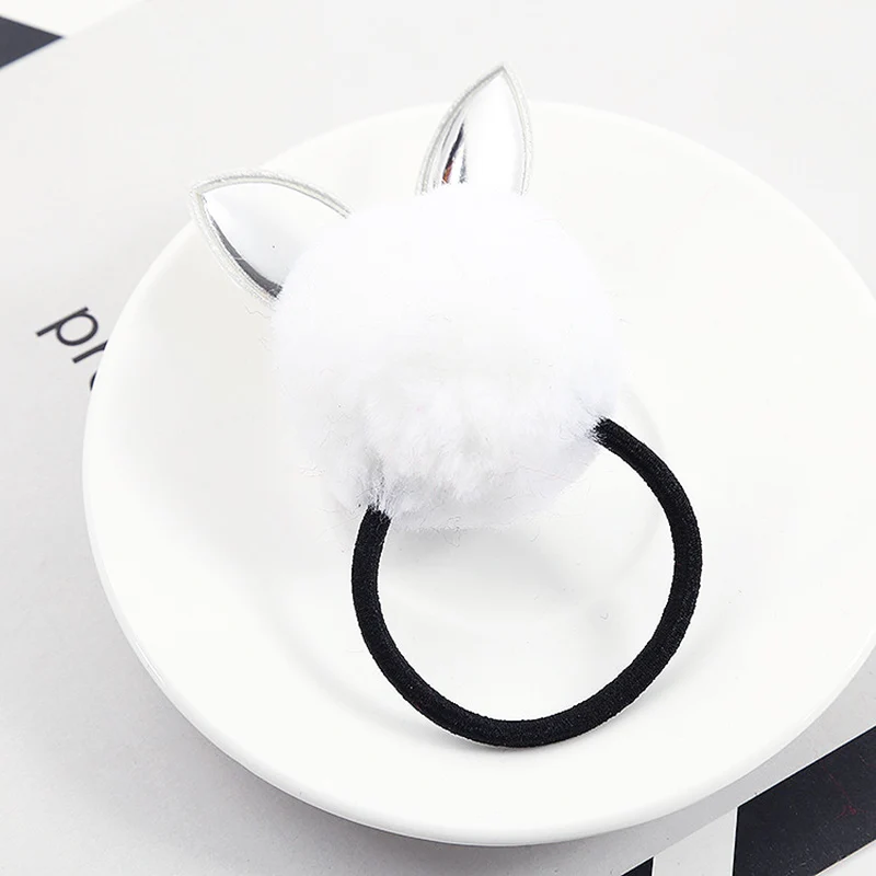 1 шт. резинка для волос девочек с помпоном из кроличьего меха | Аксессуары одежды