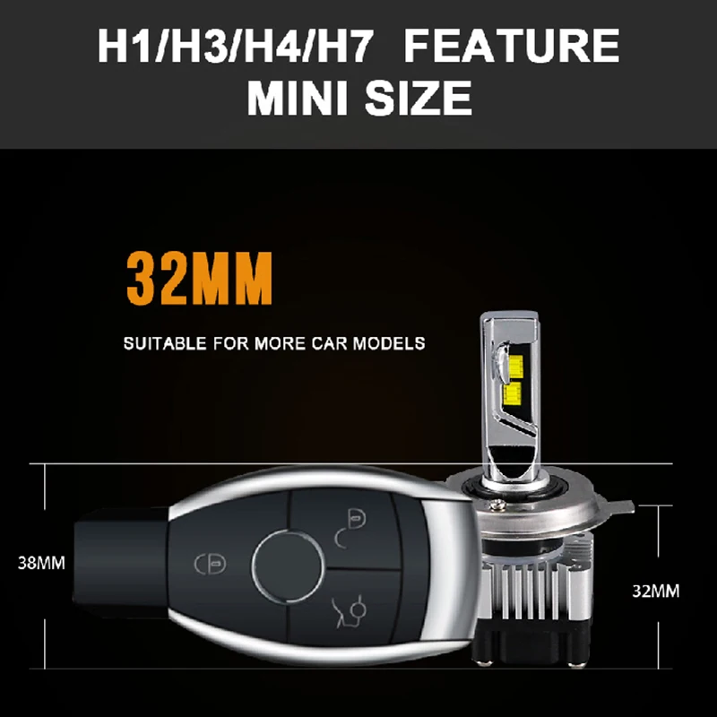 CARLitek H1 Led 6000k 8000lm H7 H8 H9 H11 9005 9006 zarowki Светодиодная лампа для авто CSP чип мини