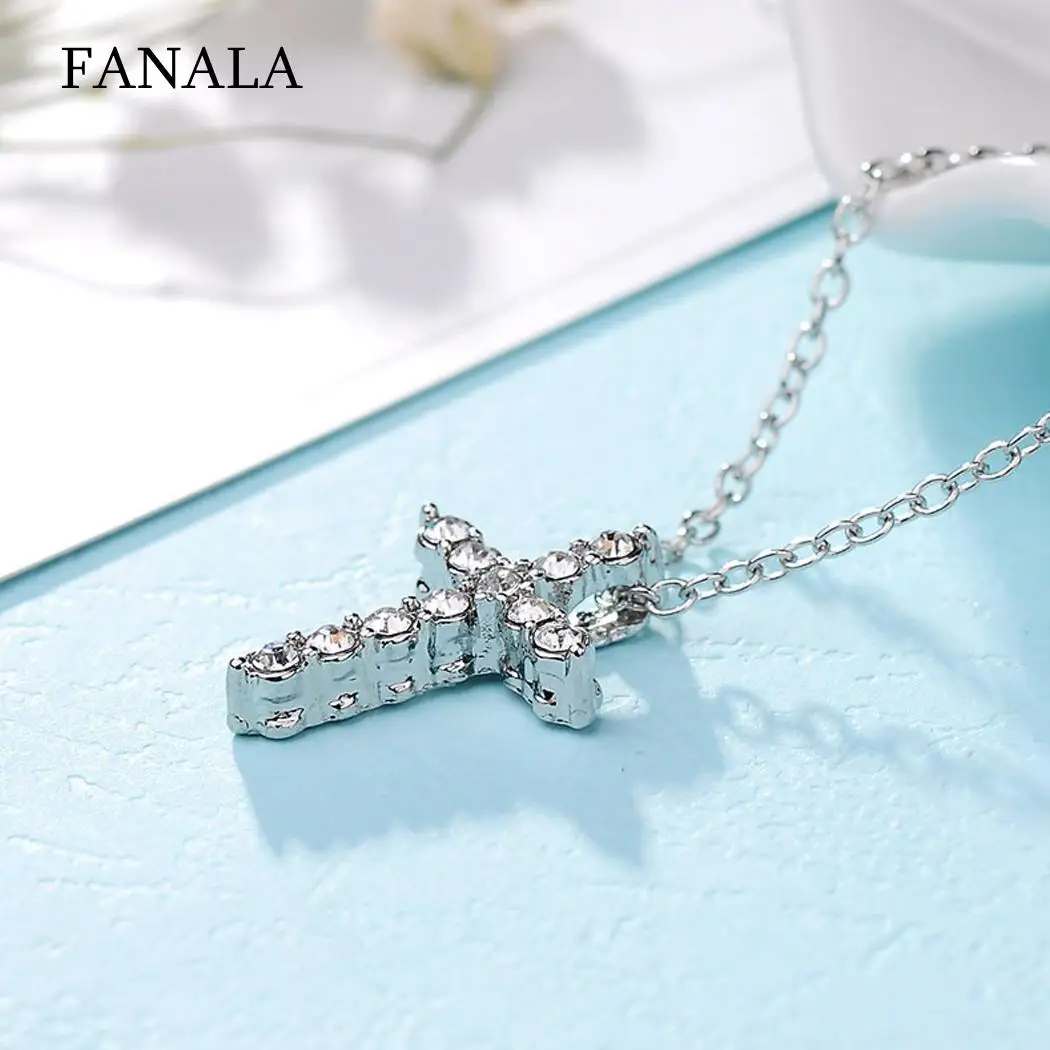 Women Elegant Fashion Rhinestone Inlay Cross Casual Party Daily Life Pendant Necklace Link Chain Gift | Украшения и аксессуары