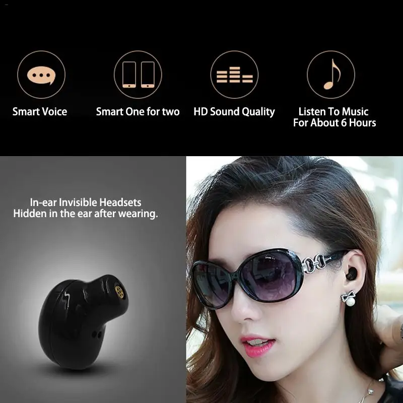 Мини-вкладыши Наушники Невидимый Bluetooth 4 1 Гарнитура одного уха зарядка через usb