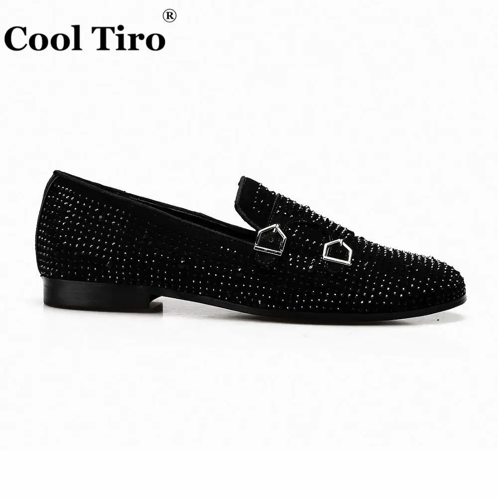 Cool Tiro мужские мокасины с двумя Монами черные стразы туфли на плоской подошве