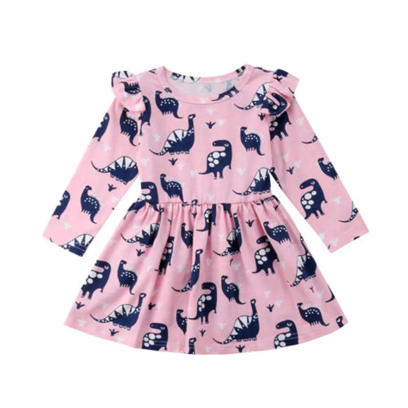 2-6 Years Baby Girls Dress Long Sleeve Pink Cute Animal Dinosaur Party Princess Dresses For Clothes | Детская одежда и обувь