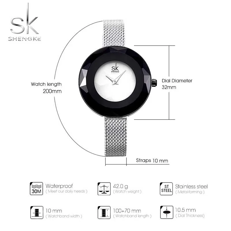 Shengke модные роскошные женские часы Prism Fac золото Сталь сетки кварцевые для женщин