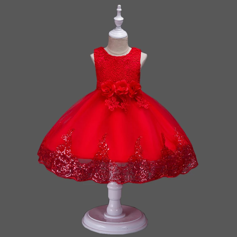 2019 Children Girls Dress Flower Sequined Red White Party Princess Costume Child Dresses for 6 7 8 9 10 to 12 Years B1A9BA | Детская