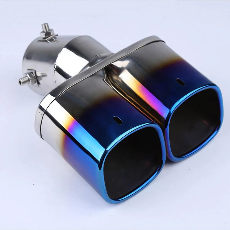 Car Auto Silver Stainless Steel Chrome Double Outlet Muffler Exhaust Tail Pipe Throat Liner Universal 62mm Inlet 1 to 2 Dual | Автомобили