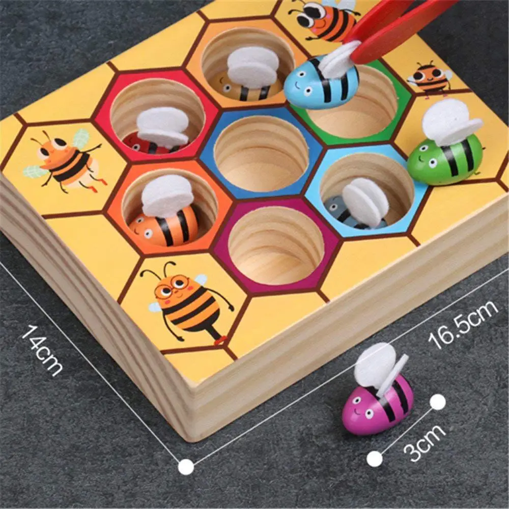 Wooden Lovely Bee Picking Toy Catching Practices for Baby Early Educational Toddler Game Colorful Beehive Box | Игрушки и хобби