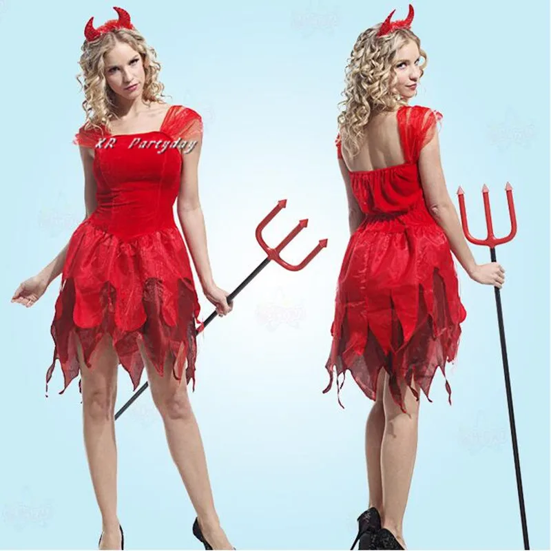 Men Women Girls Red Devil Cosplay Costume Dress For Adults Children Performance Props Halloween Party Supplies| |