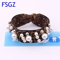 newest leopard rubber band for women pearls hair tie for lady fashion strip elastic hair bands ponytail holder hair accessories