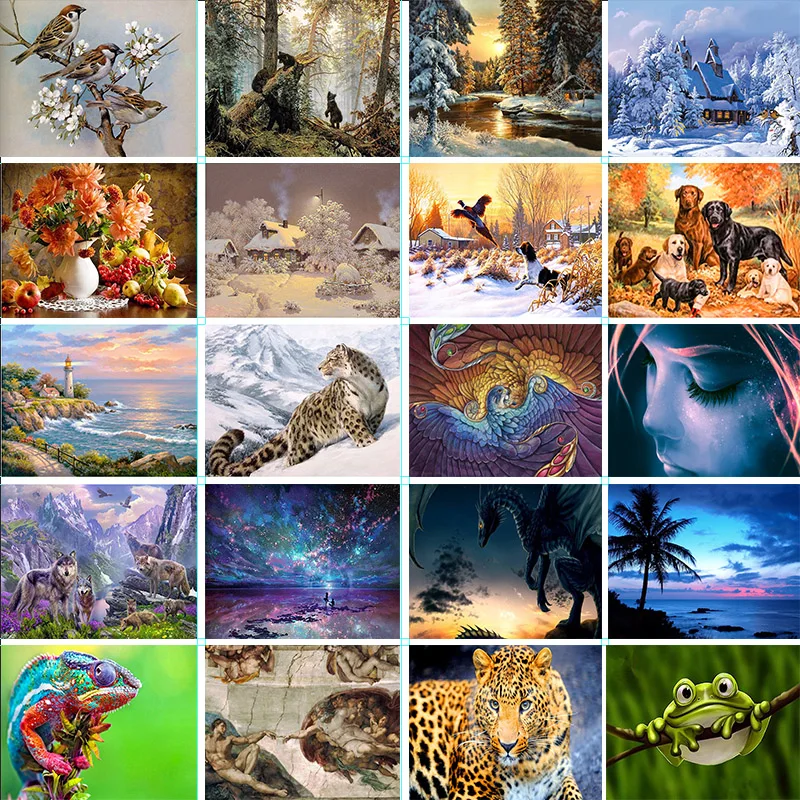 

Full round 3D diy diamond painting free cross stitch kits mosaic embroidery cross stitch Animal scenery picture home decor gift