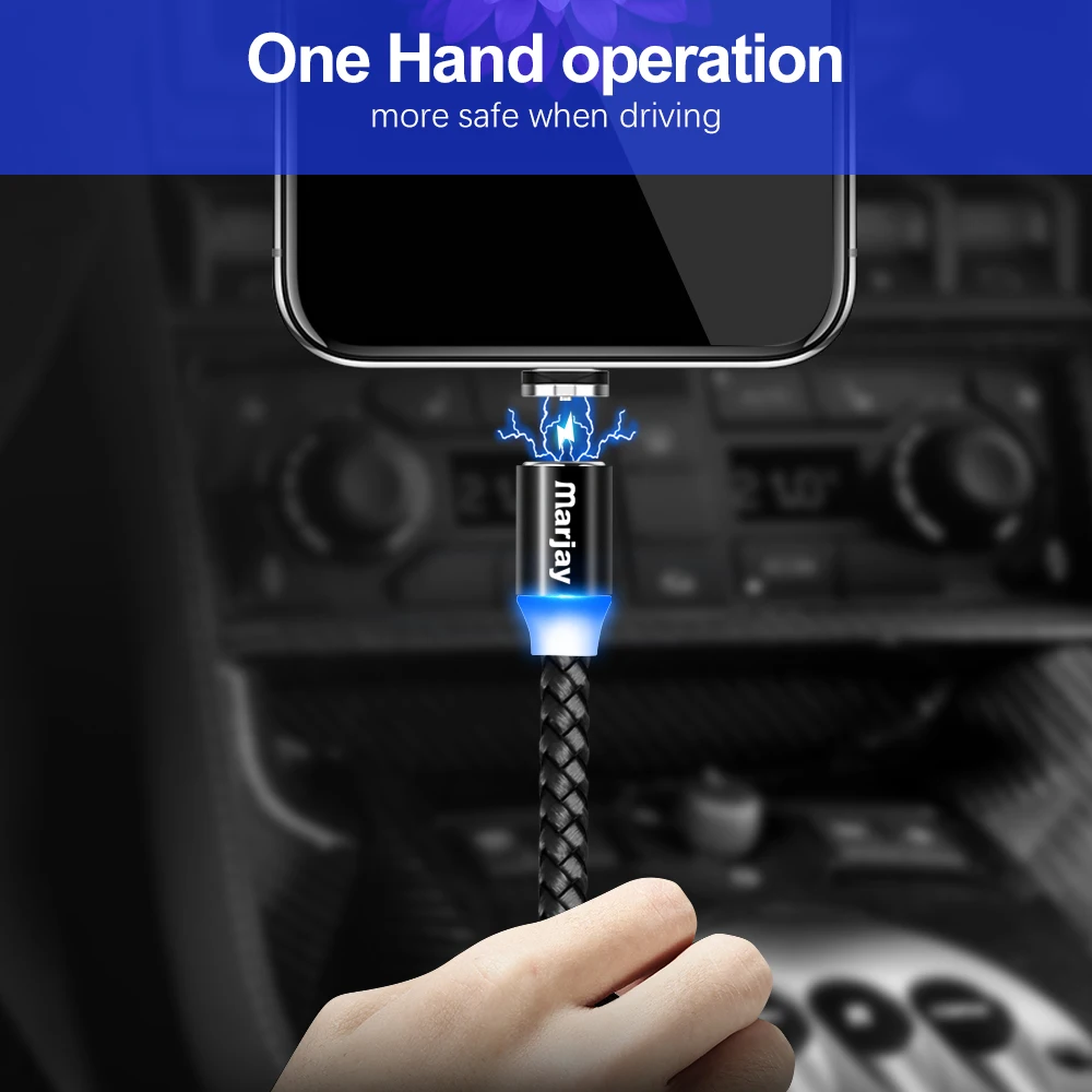 Магнитный кабель Marjay Type C Micro USB Плетеный светодиодный магнитный зарядный для Apple