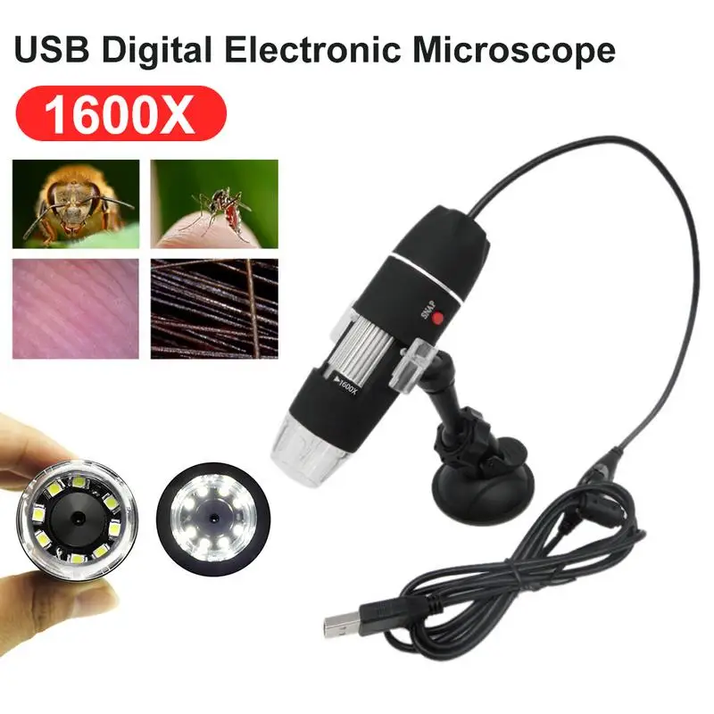 Портативный USB микроскоп 2 в 1 8 светодиодов 1600 раз цифровая электронная лупа