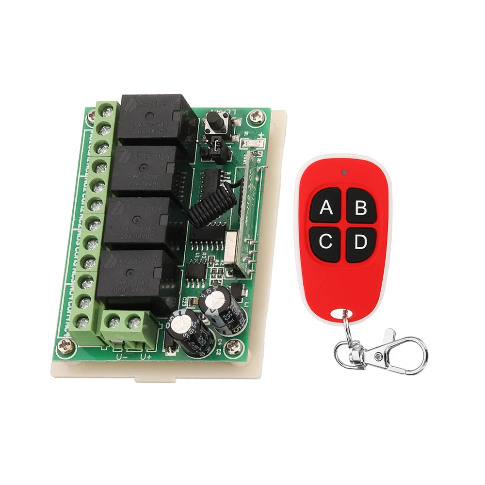 DC 12V 433MHz тип обучения четыре пути беспроводной пульт дистанционного управления