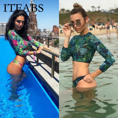 ITFABS Bikini 2019 Solid Swimwear Women Sexy Bandeau Long Sleeve Swimsuit Brazilian Biquini | Спорт и развлечения