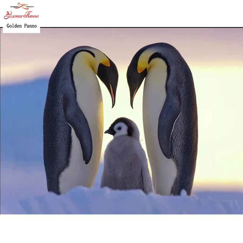 Картина Пингвин золотого цвета Алмазная мозаика сделай сам с полными