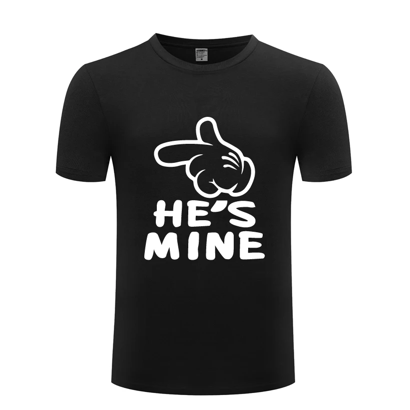 

Футболка мужская с изображением мультяшных рук He's Mine, креативная Милая футболка, новинка 2018, повседневная хлопковая футболка с коротким рук...