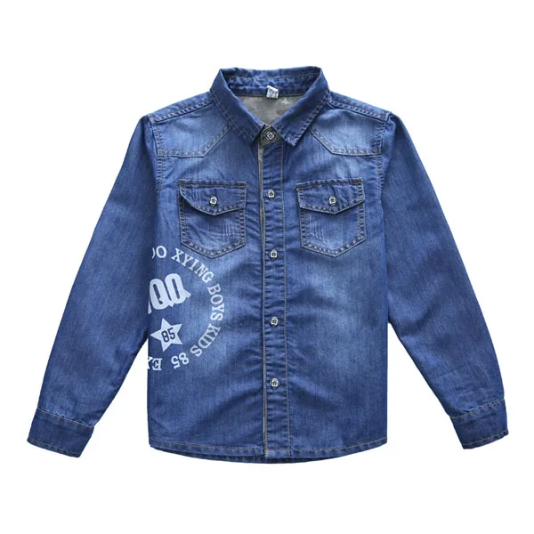 

Children's denim shirt boys long sleeve cotton shirt 4-16 years old