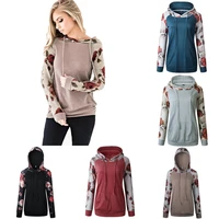 womens fashion autumn hoodie printed lace up top patchwork hoodie long sleeve top