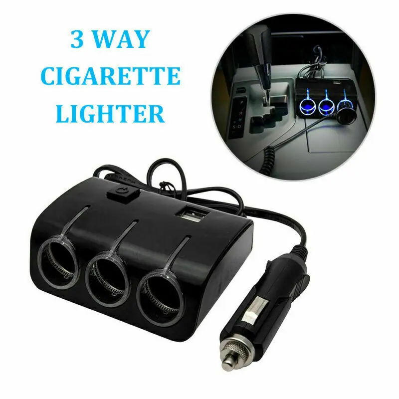 

DC 12V-24V 3 Way Multi Car Cigarette Lighter Socket Split Dual USB Charger Adapter