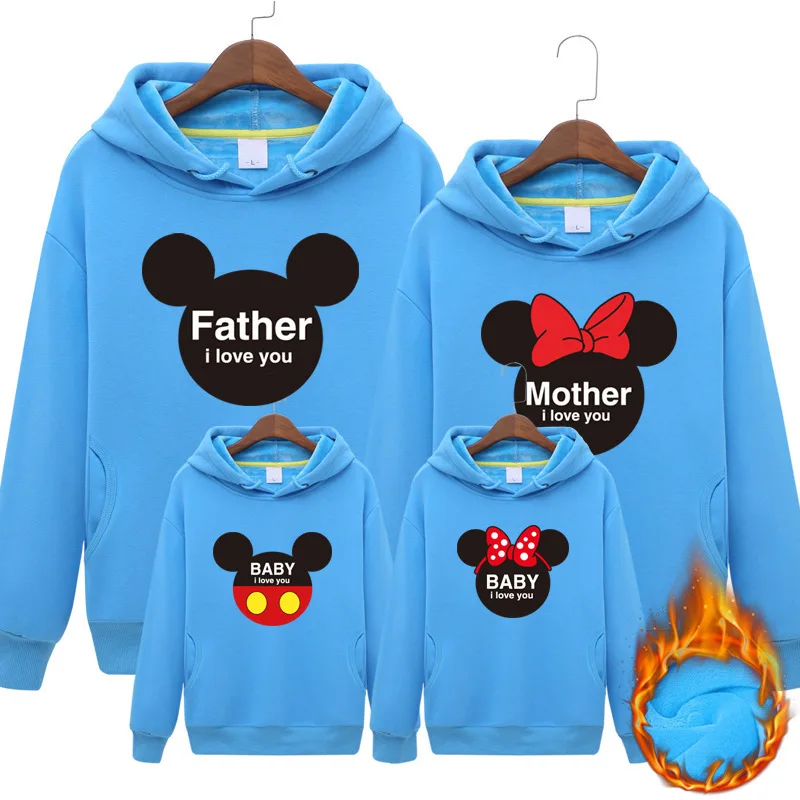 Family Clothes Mother Father Kids Autumn Minnie Long Sleeve Hoodie Sweatshirt Mickey Cartoon Mous Printed Cotton Warm Pullover | Мать и