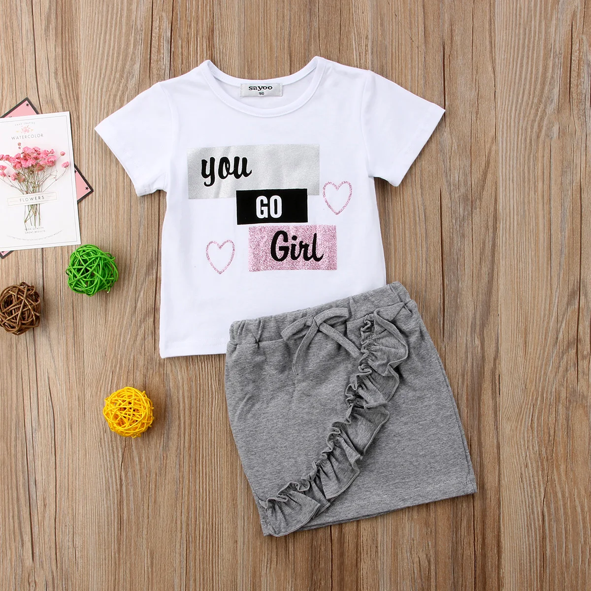 2PCS Fashion Newborn Kid Baby Girls Tops T-shirt Denim Skirts Dress Outfit Clothes Set 2019 Newest | Детская одежда и обувь