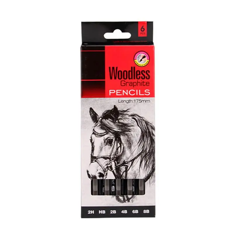 6 Pack Sketch Drawing Pencil Set Woodless Graphite Pencils 17.5 CM 2H HB 2B 4B 6B 8B For Artists Painting Supplies #L4 | Канцтовары для