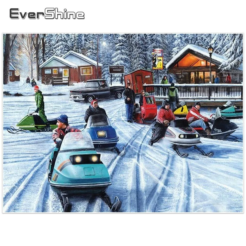 EverShine Full Square Diamond Painting Winter Sled Picture Of Rhinestones Embroidery Sale Mosaic Home Decor|Алмазная мозаика и