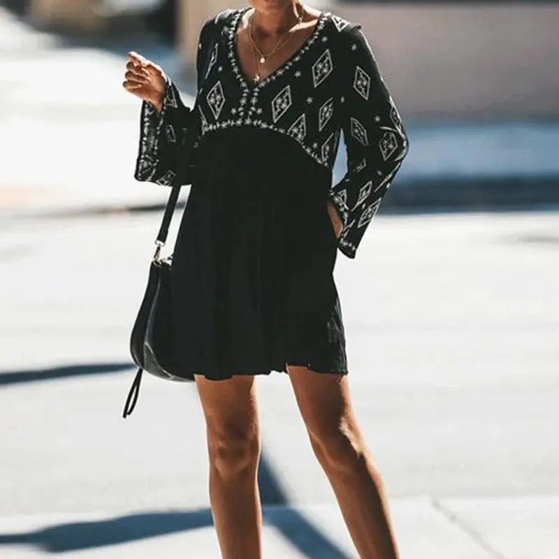 Женское летнее платье элегантное ТРАПЕЦИЕВИДНОЕ ПЛАТЬЕ в стиле бохо этнический