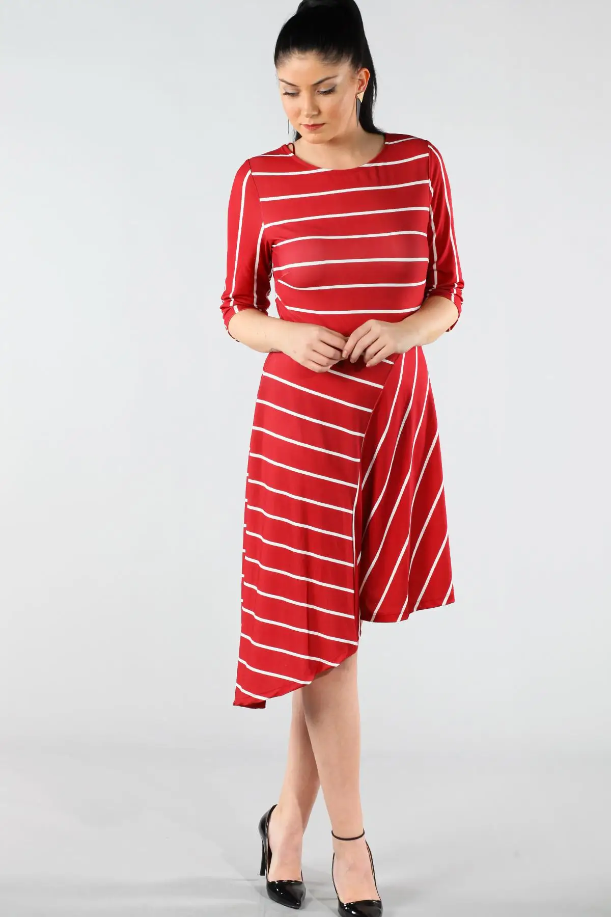 Удача Для женщин темно красные платье в полоску 65N9653|Женские платья| |