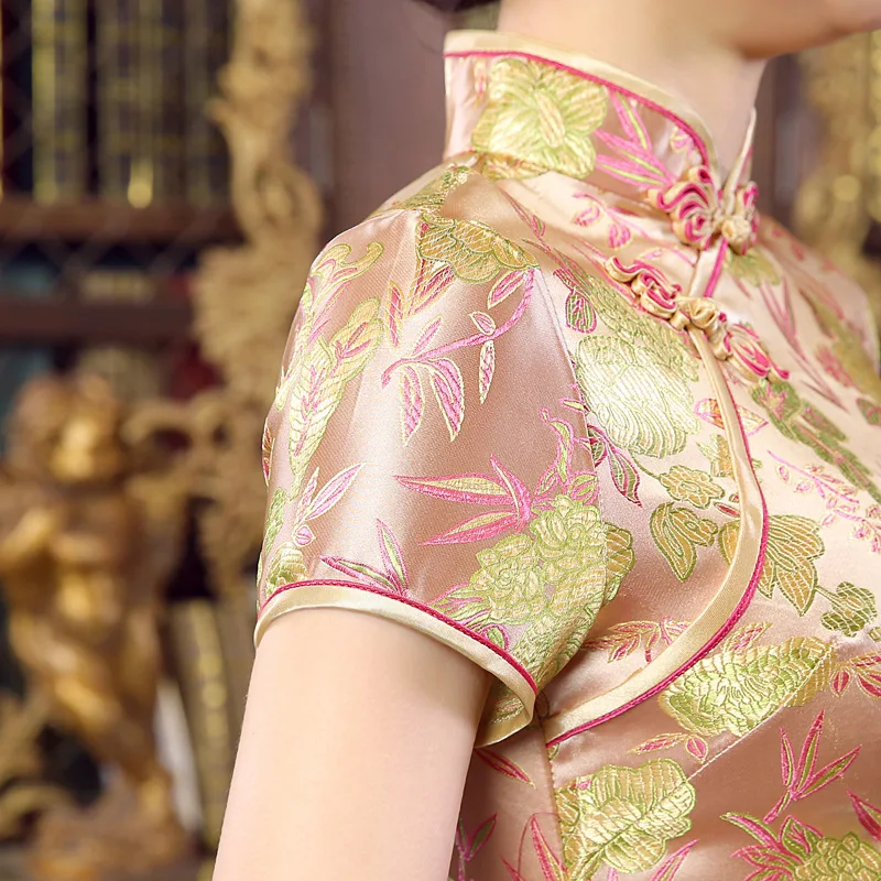 Золотое платье для невесты Qipao вечерние платья длинное представление Т образная