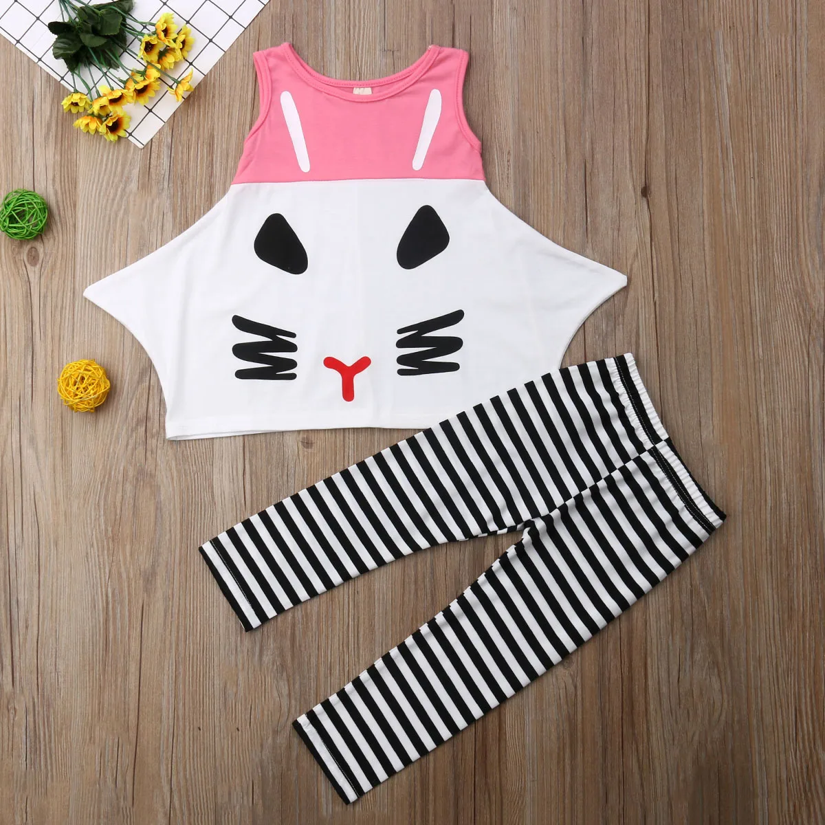 2 шт. жилет и штаны в полоску для девочек|Комплекты одежды девочек| |