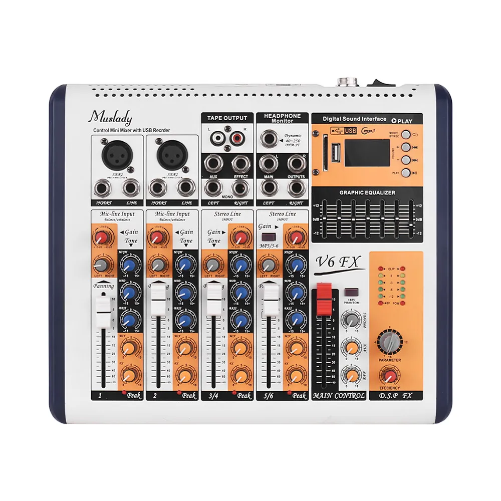 Muslady V6 FX 6 канальный Портативный микшерный пульт встроенная карта памяти 16 dsp