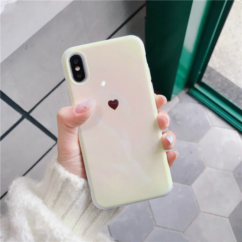 For iphone X XR XS Max Case Blue ray Laser Love Heart Soft silicon Mirror Cases 6 7 8 plus Simplicity Back Cover |