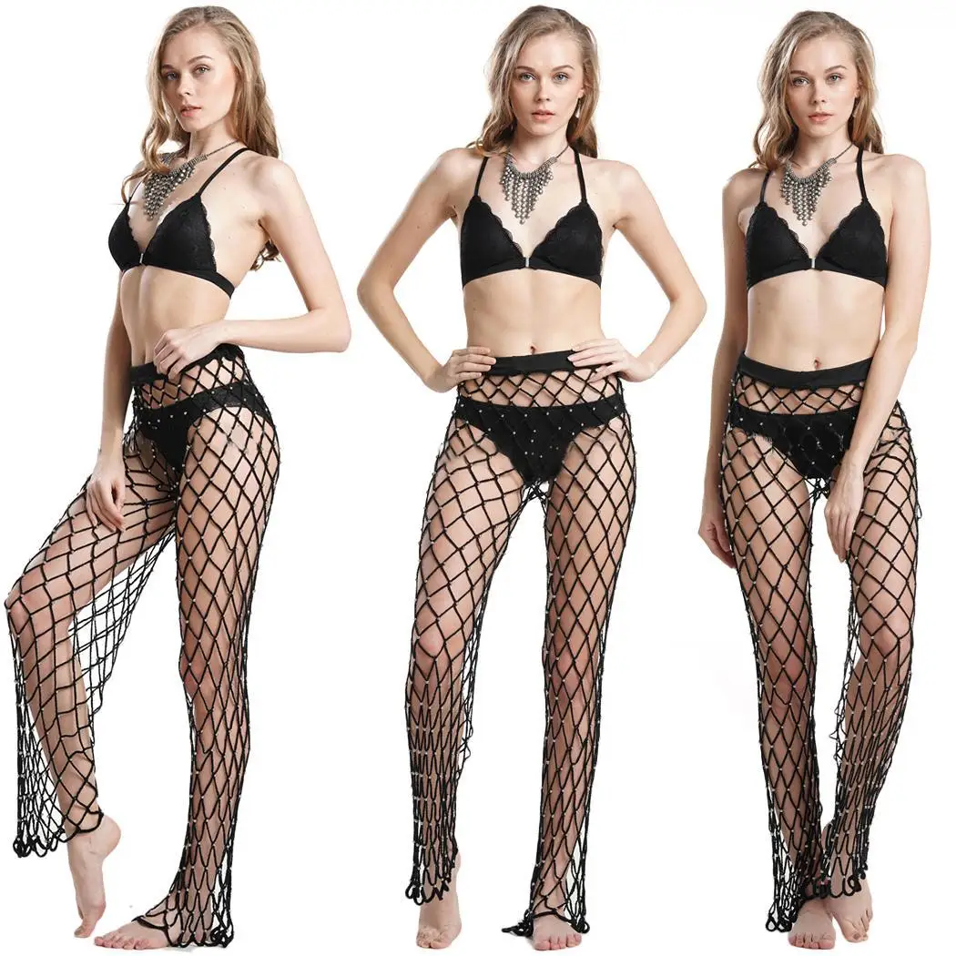 New Fashion Women Knitted Hollow Out Elastic None Waist Beach Natural Full Length Pants Solid |