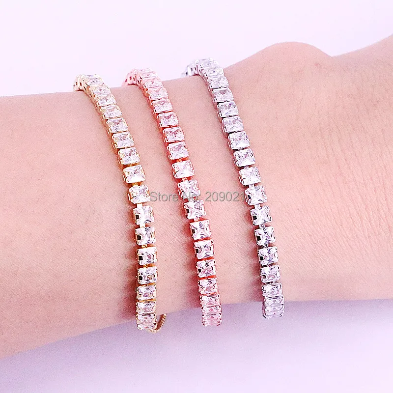 

Wholesale 10Pcs Square Cubic Zirconia Crystal Tennis CZ Charm Bracelets for Women or Wedding Bride