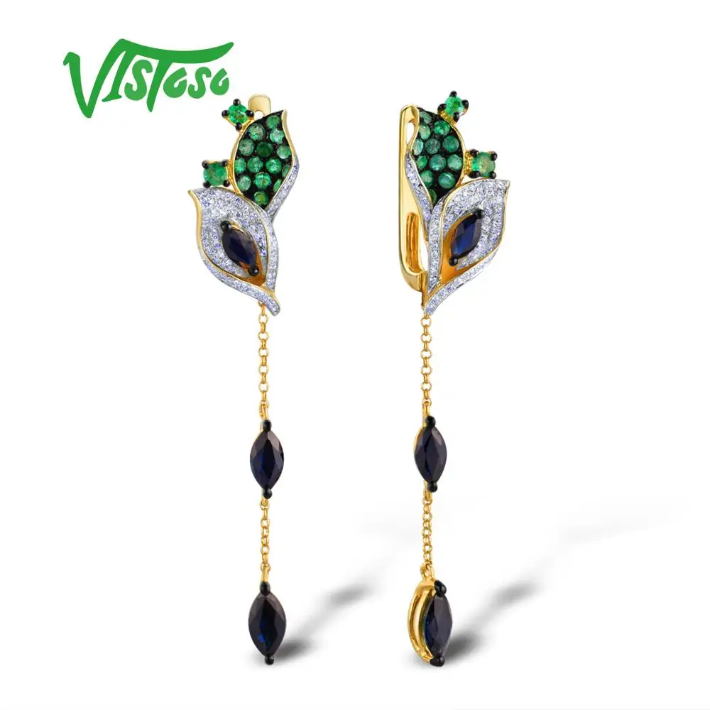 VISTOSO золотые серьги для женщин 14K 585 желтое золото сверкающие бриллианты