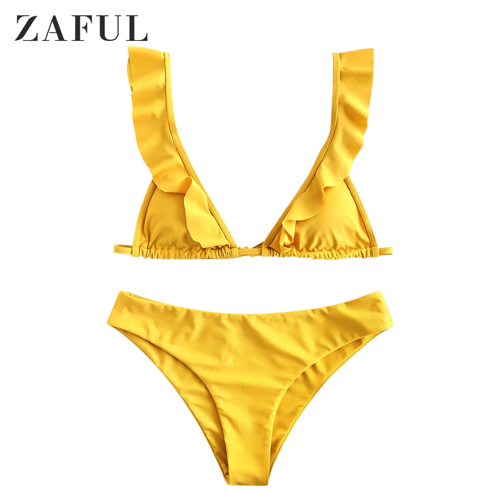 Женский купальник бикини ZAFUL сексуальный с оборками и глубоким вырезом в стиле
