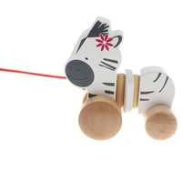 lovely wooden pull along zebra classic developmental dog toy for baby toddler 1 4 years old boys girls toys