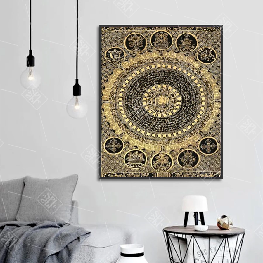 

Religious Wall Art Picture Tibetan Mantra Thangka Decorative Canvas Painting for Living Room Buddha Posters and Prints No Framed