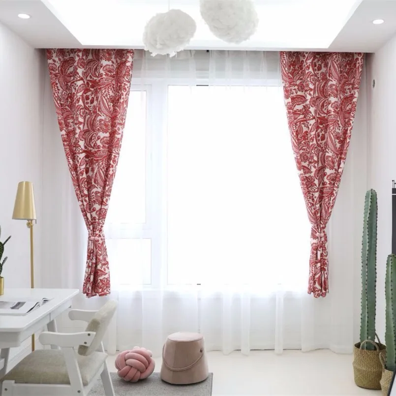 New 140x215cm Waterproof Curtains Baroque Style Red Bedroom Children's Room Window For Living Home Decoration | Дом и сад