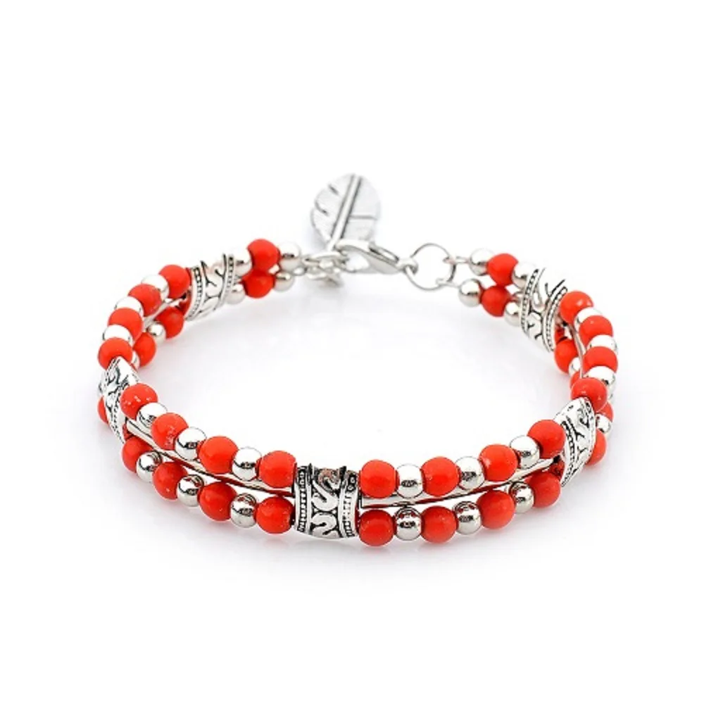 Оба ряда Polychromatic Pine Bead перо Обрезка из пенделока сплав Женский Секс Браслет