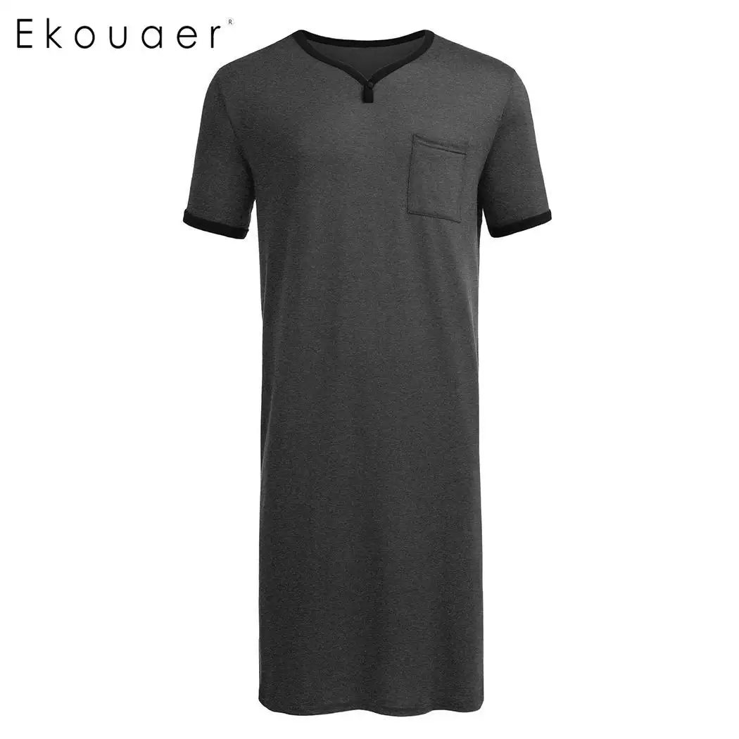 Мужская свободная ночная рубашка Ekouaer мягкая с V образным вырезом и короткими