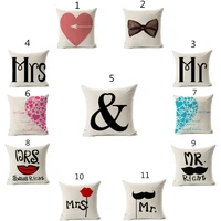 mrs and mr love cushion cases cotton linen throw pillow case home soft room gifts single sides printing