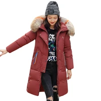 large fur collar hooded cotton padded long coat women winter parka thicken warm jacket female plus size 3xl knee length ls73