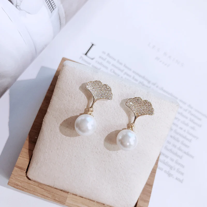 Женские серьги в форме листа гинкго серьги-подвески золотого цвета с имитацией